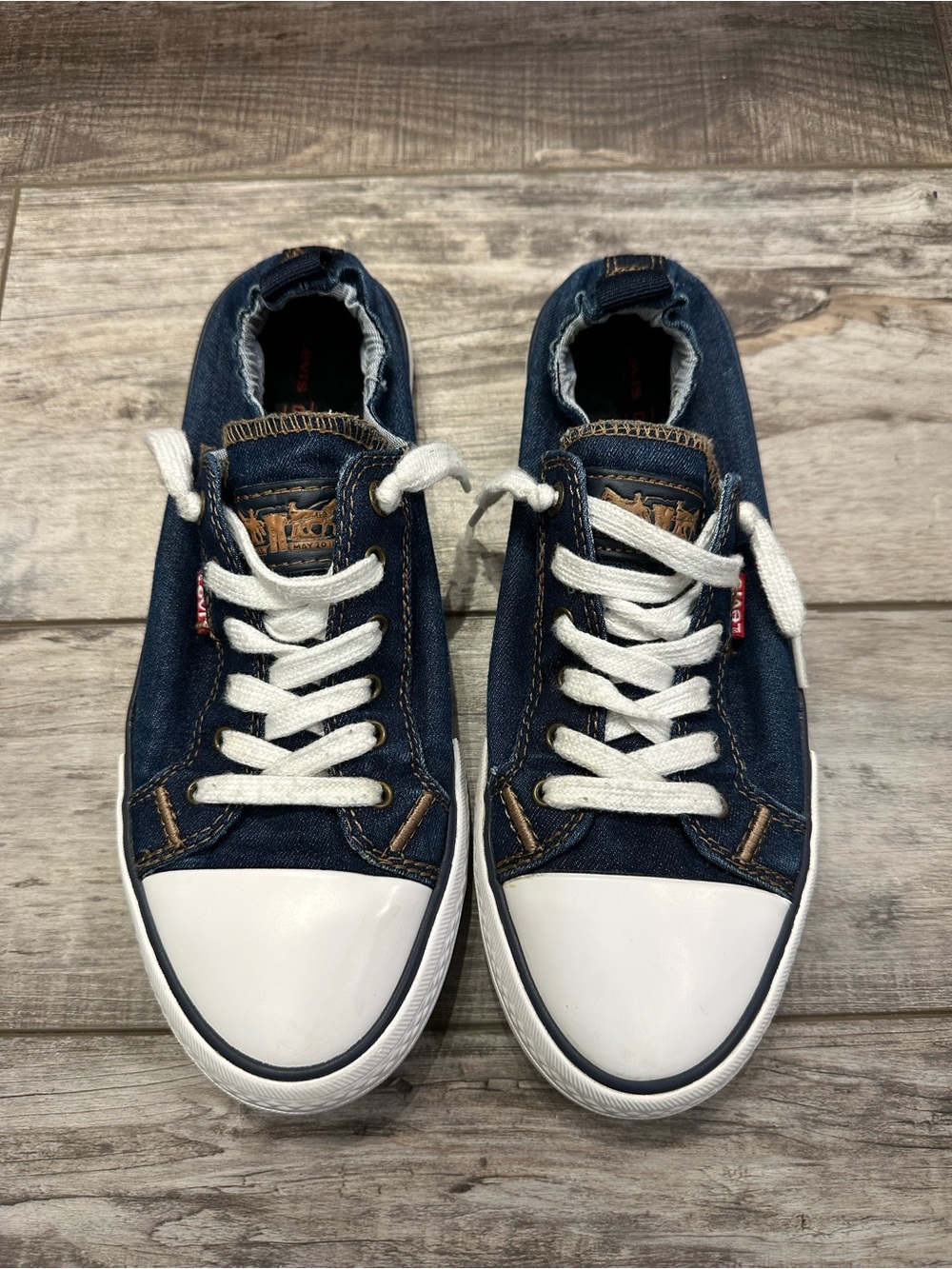 Levi's Navy Denim Low-Top Sneakers with White Toe Caps